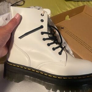Dr. Martens Jadon White Combat Boots with Black Laces